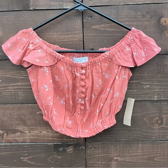 Flynn Skye Tori Ruffle Sleeve Crop Top Pink Floral - Picture 6 of 6